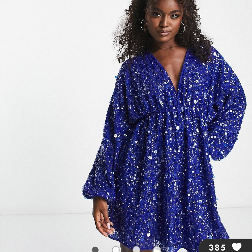 ASOS EDITION embellished gathered waist mini dress in bright blue